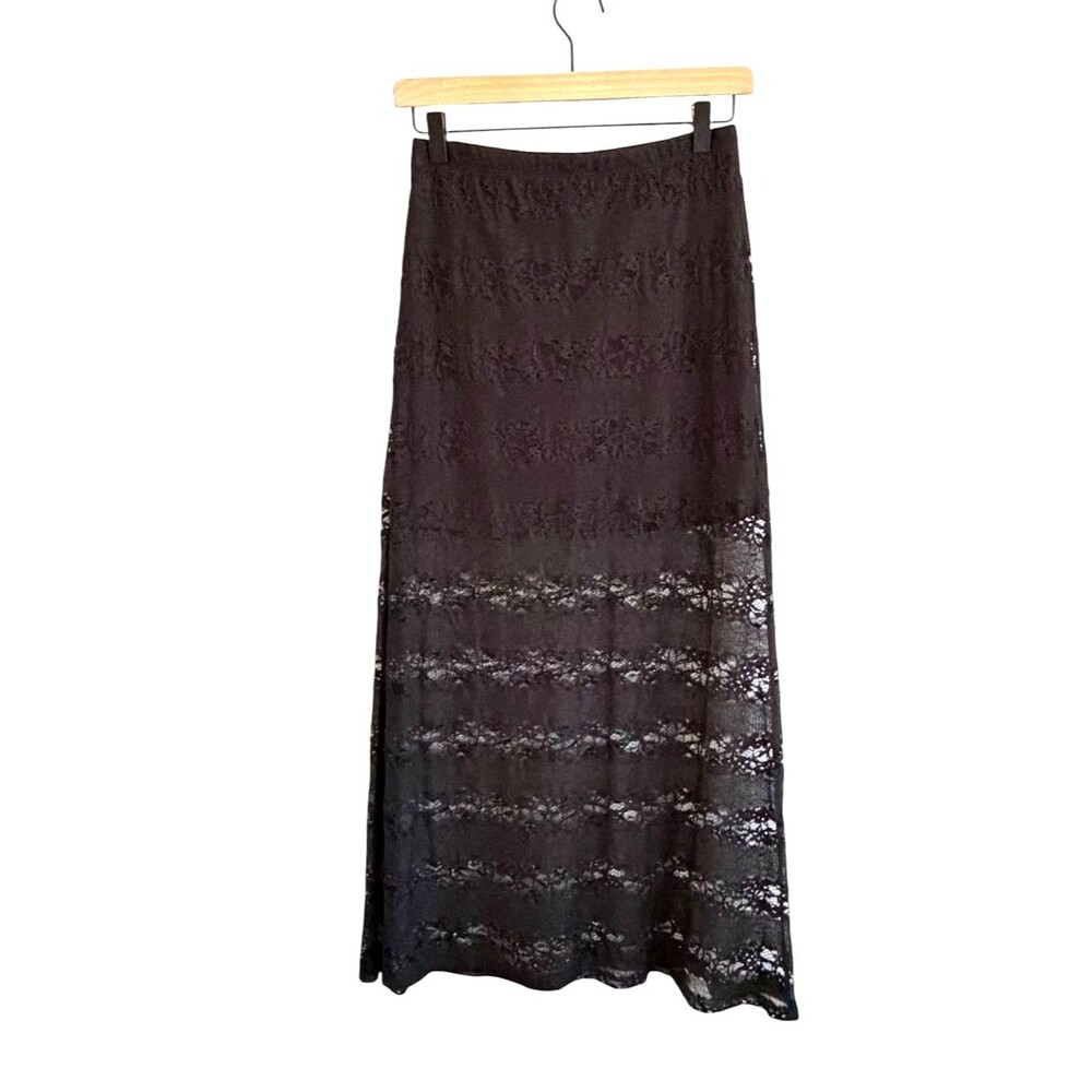 Vintage Whimsigoth Black Sheer Lace Maxi Skirt Size S Fairy Grunge Dark Coquette
